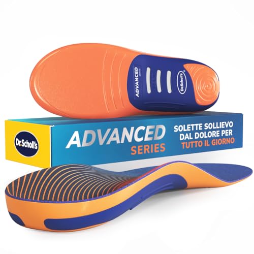 Dr. Scholl’s Advanced Pain Relief Solette Ortopediche, Solette Scarpe e Stivali, Sollievo Dolore Piedi e Tallone, Fascite Plantare, Supporto Arco Plantare, Ammortizzazione Extra, Fino 150Kg, 35.5-36.5 - Design e materiali
