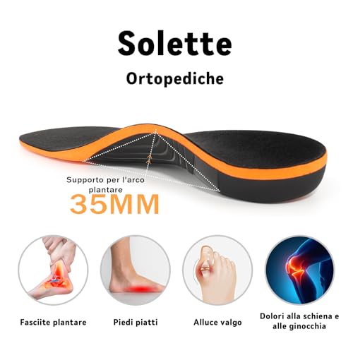 GemChve Solette Ortopediche,Plantari per Fascite Plantare,Adatto per Piedi Piatti Supporto per Arco Plantare Solette Ortopedico Scarpe Orange 43-44.5 EU - Prova pratica